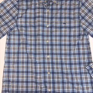 Vineyard Vines Blue and Gray Plaid Casual Button Down Shirt
